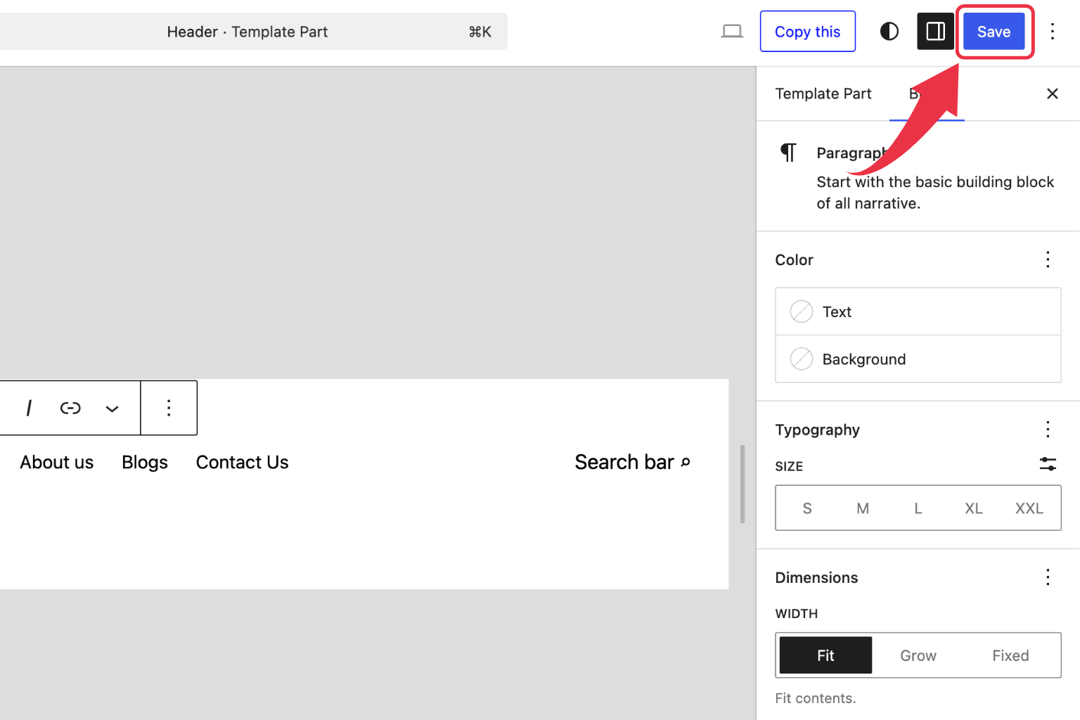 Save Your Changes in Site Header