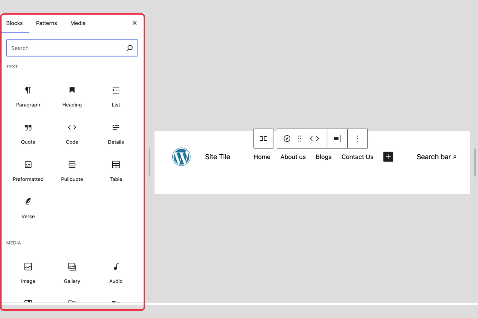 Add different blocks to the site header