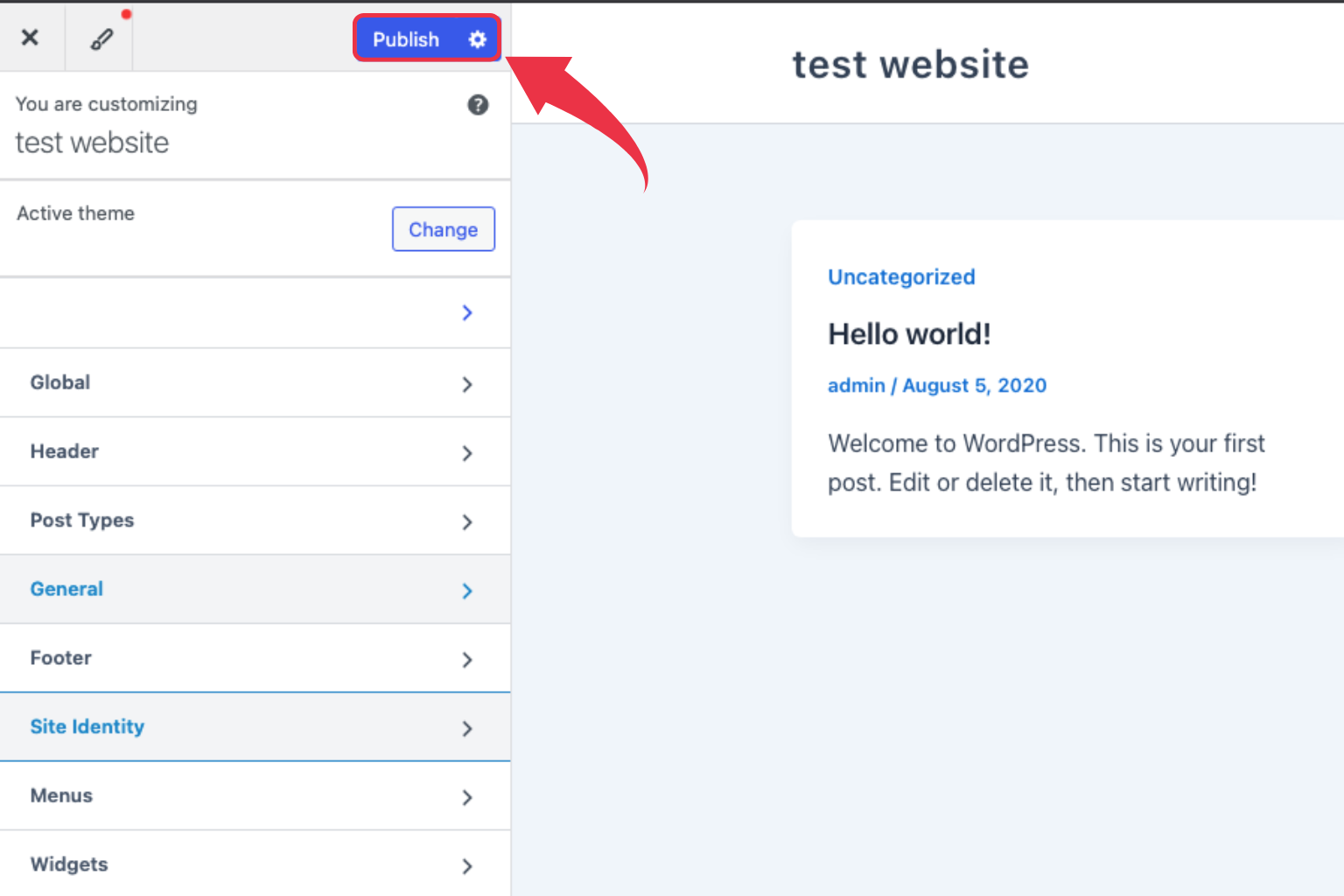 Save the changes by publishing it