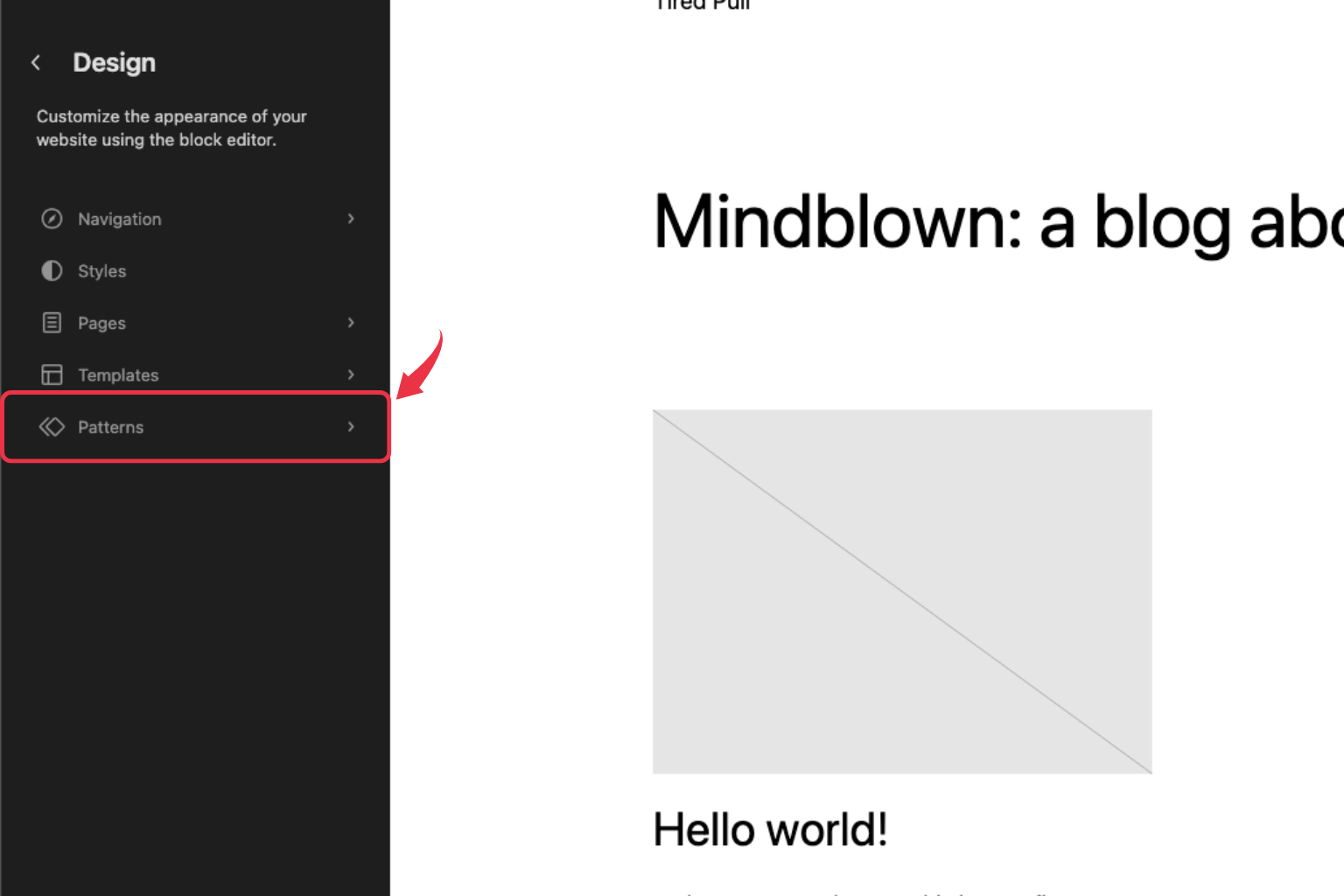 Select Patterns to browse the patterns tab